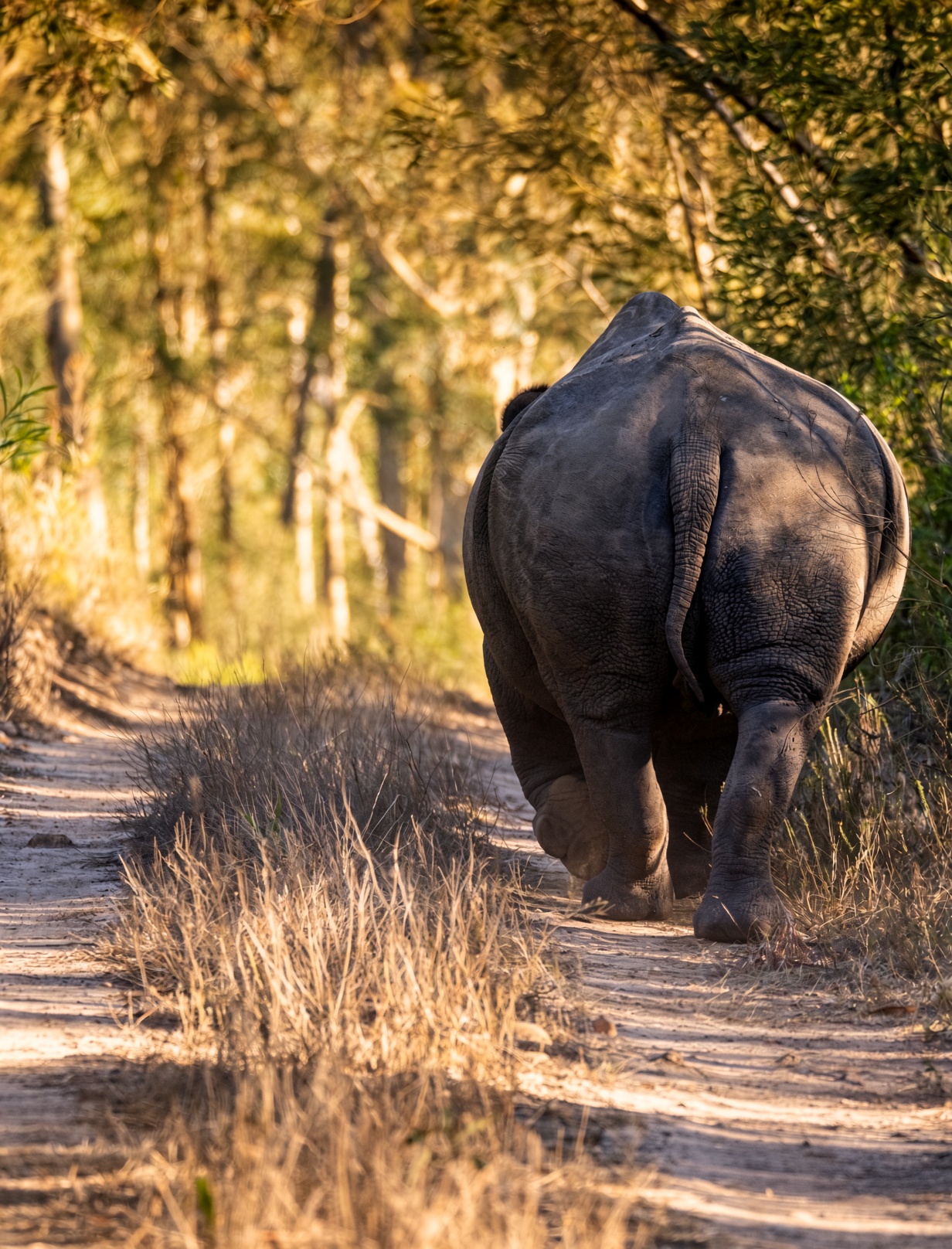 Rhino on a path at Gondwana Game Reserve
